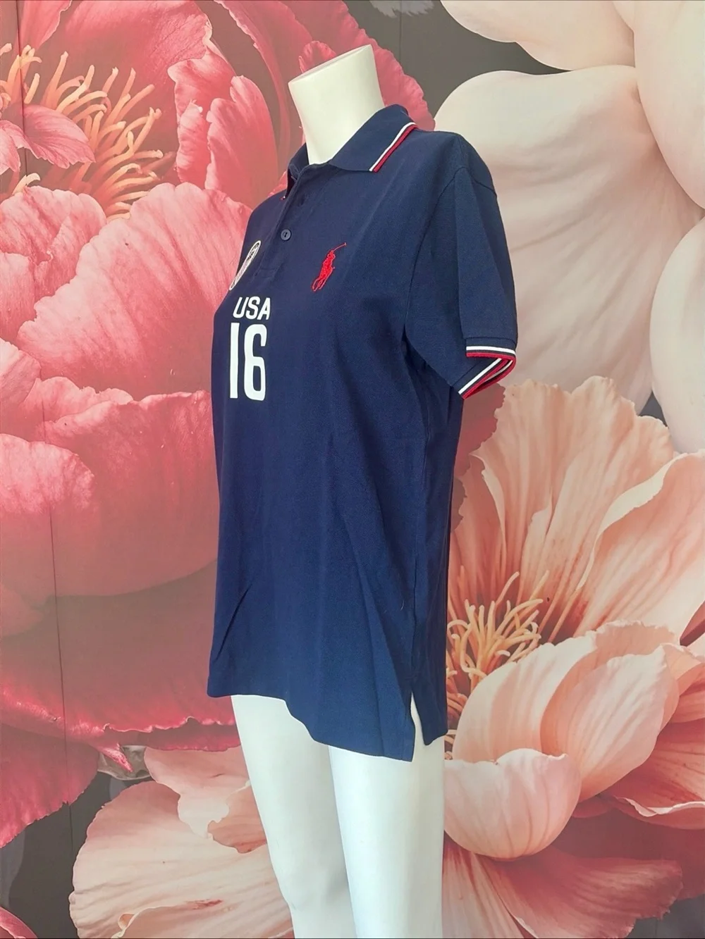 Polo Ralph Lauren USA 16 Big Pony Polo Shirt Navy Blue Men's M Custom Fit Flag